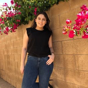 Shoulder padded T-shirt - Black